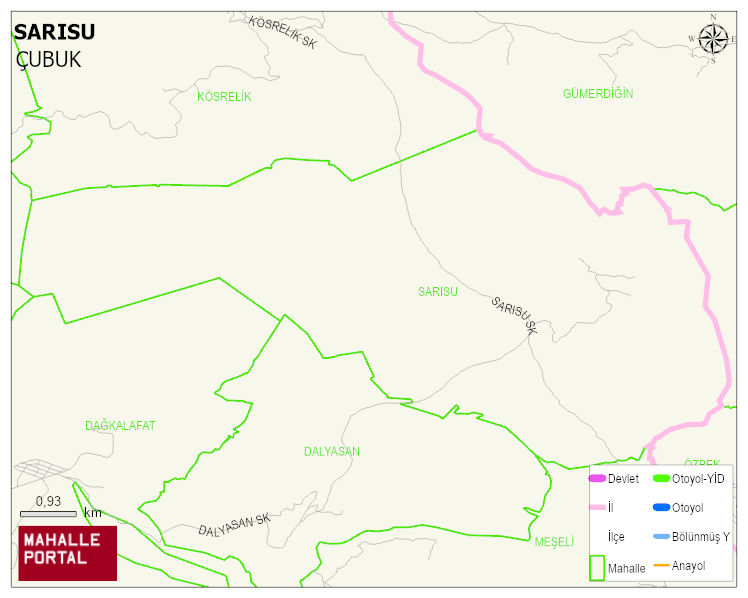 SARISU Mahallesi Haritası | Yükselti ve Doğa Özellikleri