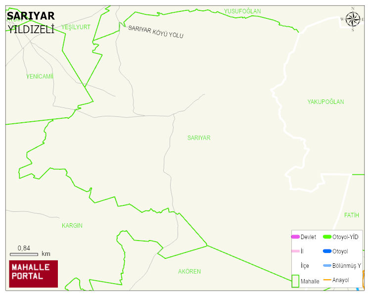 SARIYAR Köyü Haritası | Dağlar, Ovalar ve Akarsu Bilgileri