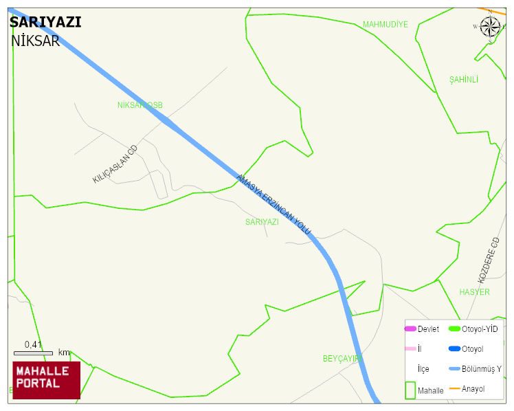 SARIYAZI Köyü Haritası | Dağlar, Ovalar ve Akarsu Bilgileri