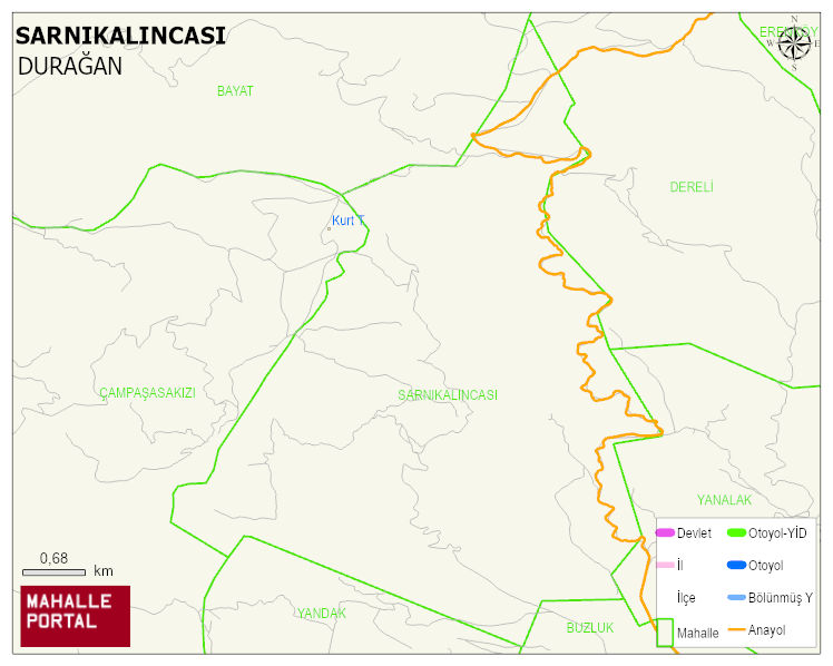 SARNIKALINCASI Köyü Haritası | Dağlar, Ovalar ve Akarsu Bilgileri