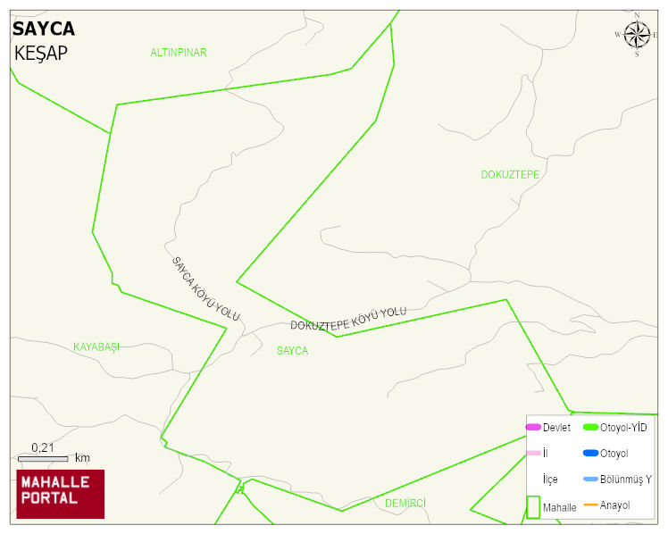 SAYCA Köyü Haritası | Yükselti ve Doğa Özellikleri