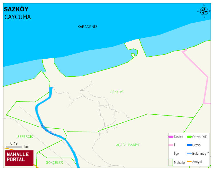 SAZKÖY Köyü Haritası | Sayısal Bölge Görünümü