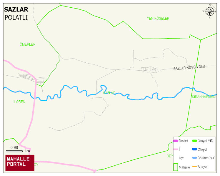 SAZLAR Mahallesi Haritası | Mahalle ve Köy Sınırı