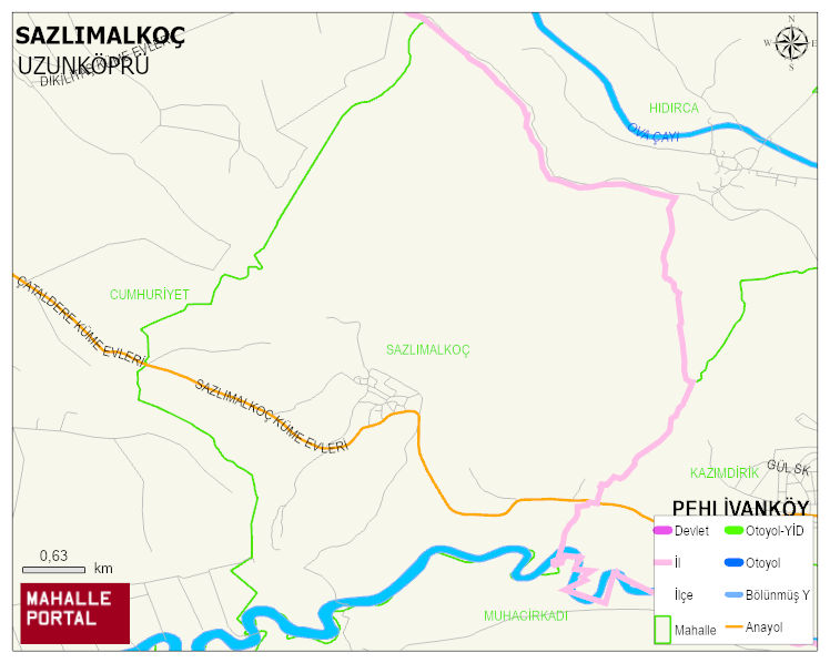 SAZLIMALKOÇ Köyü Haritası | Mahalle ve Köy Sınırı