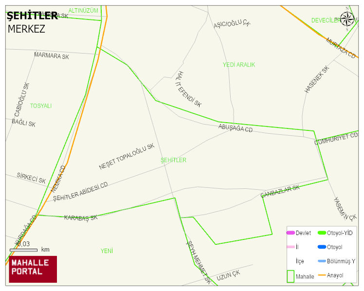 ŞEHİTLER Mahallesi Haritası | Sayısal Bölge Görünümü