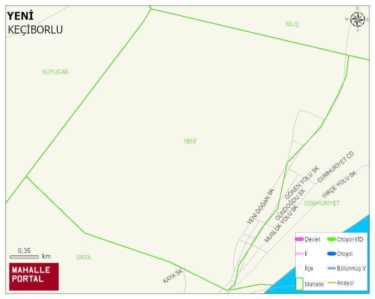 SENİR BELDESİ YENİ Mahallesi Haritası | Mahalle ve Köy Sınırı