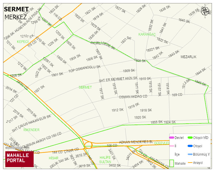 SERMET Mahallesi Haritası | Mahalle ve Köy Sınırı