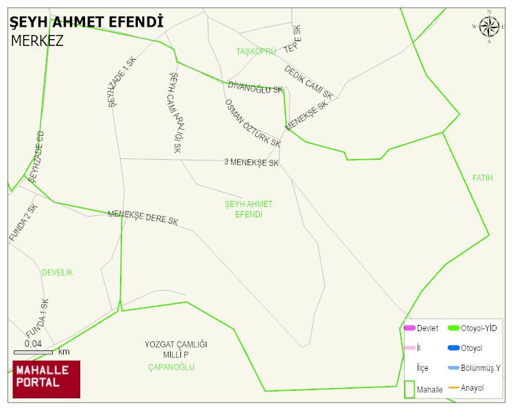 ŞEYH AHMET EFENDİ Mahallesi Haritası | Yükselti ve Doğa Özellikleri