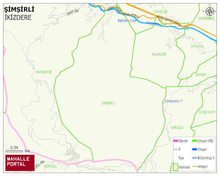 ŞİMŞİRLİ Köyü Haritası | Dağlar, Ovalar ve Akarsu Bilgileri