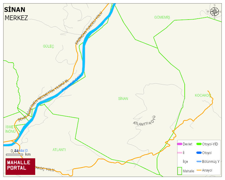 SİNAN Köyü Haritası | Dağlar, Ovalar ve Akarsu Bilgileri