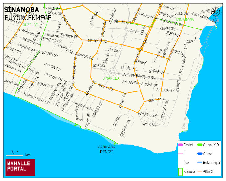 SİNANOBA Mahallesi Haritası | Mahalle ve Köy Sınırı