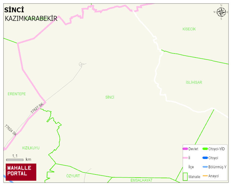 SİNCİ Köyü Haritası | Yükselti ve Doğa Özellikleri
