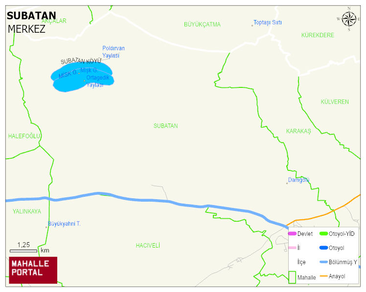 SUBATAN Köyü Haritası | Yükselti ve Doğa Özellikleri