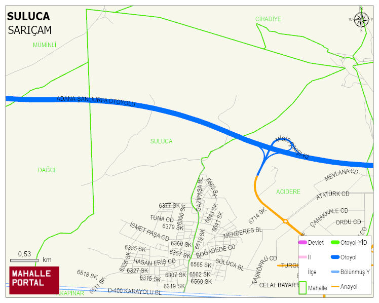 SULUCA Mahallesi Haritası | Yükselti ve Doğa Özellikleri