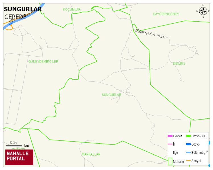 SUNGURLAR Köyü Haritası | Mahalle ve Köy Sınırı