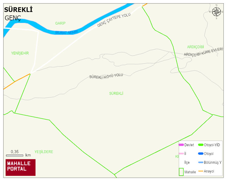 SÜREKLİ Köyü Haritası | Yükselti ve Doğa Özellikleri