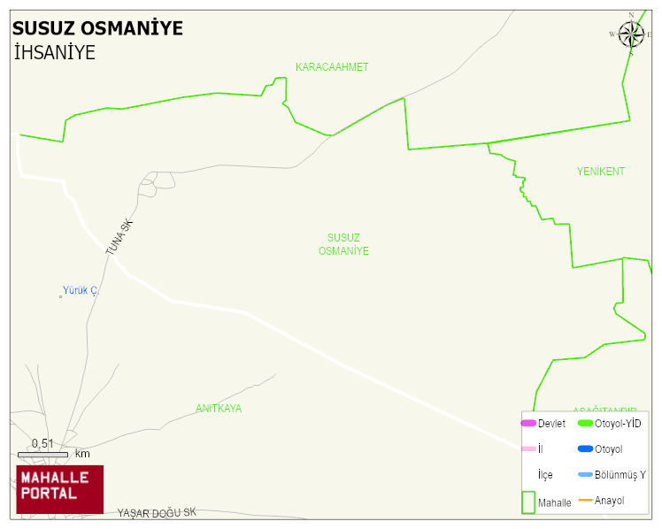 SUSUZ OSMANİYE Mahallesi Haritası | Dağlar, Ovalar ve Akarsu Bilgileri