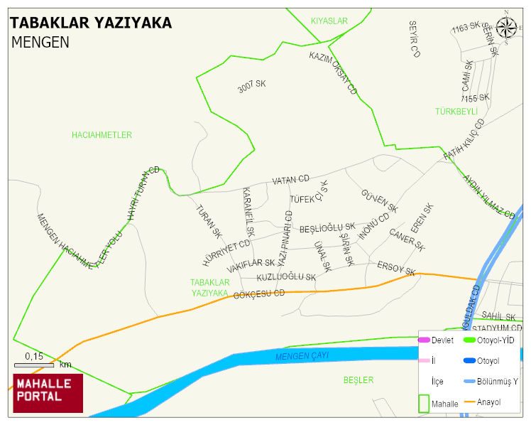 TABAKLAR YAZIYAKA Mahallesi Haritası | Dağlar, Ovalar ve Akarsu Bilgileri