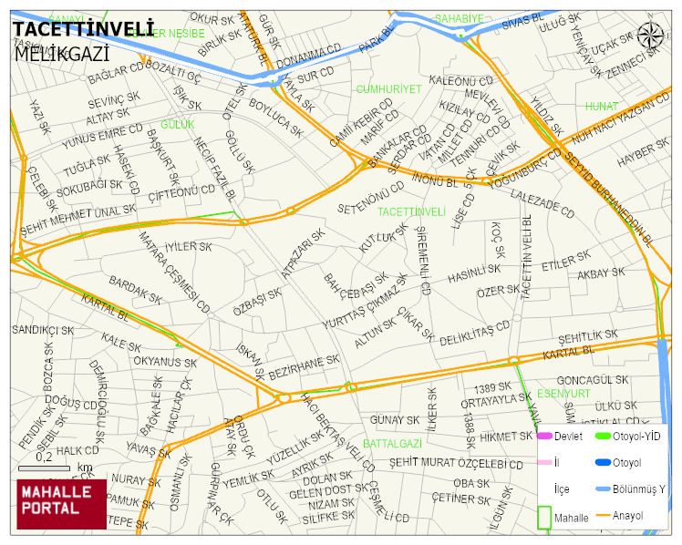 TACETTİNVELİ Mahallesi Haritası | Coğrafi Yapı ve Detaylı Haritası