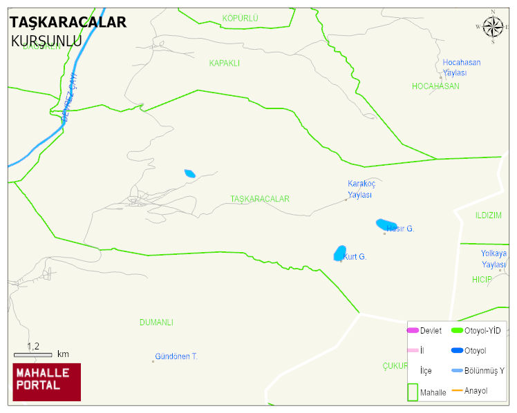 TAŞKARACALAR Köyü Haritası | Dağlar, Ovalar ve Akarsu Bilgileri
