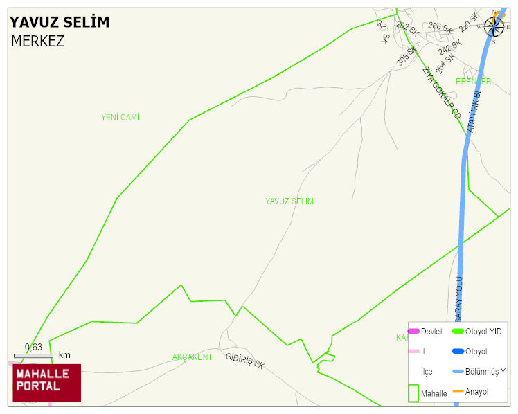 TAŞPINAR BELDESİ YAVUZ SELİM Mahallesi Haritası | Mahalle ve Köy Sınırı