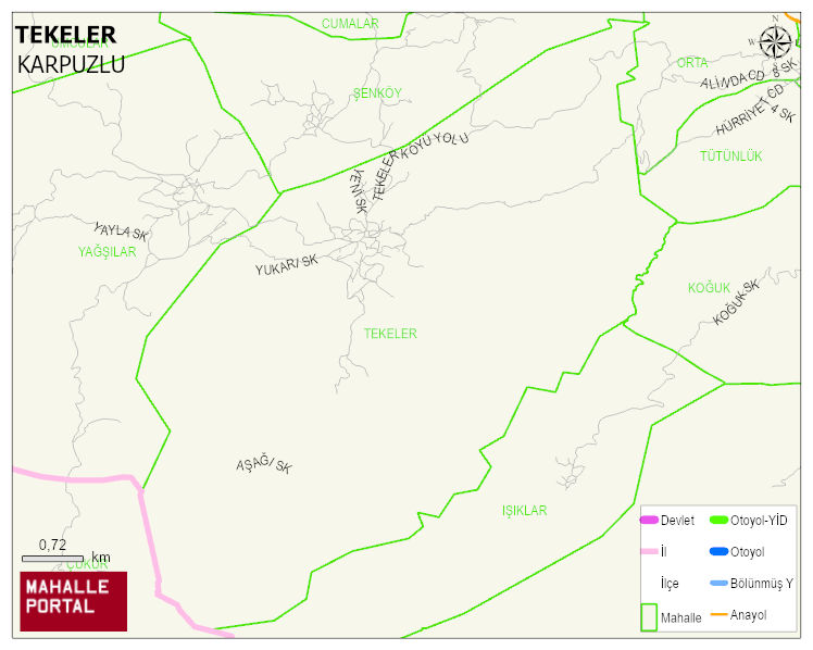 TEKELER Mahallesi Haritası | Coğrafi Yapı ve Detaylı Haritası