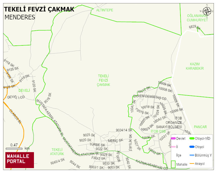 TEKELİ FEVZİ ÇAKMAK Mahallesi Haritası | Coğrafi Yapı ve Detaylı Haritası