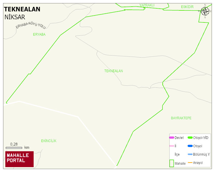 TEKNEALAN Köyü Haritası | Yükselti ve Doğa Özellikleri