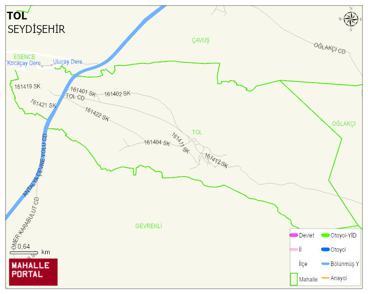 TOL Mahallesi Haritası | Dağlar, Ovalar ve Akarsu Bilgileri
