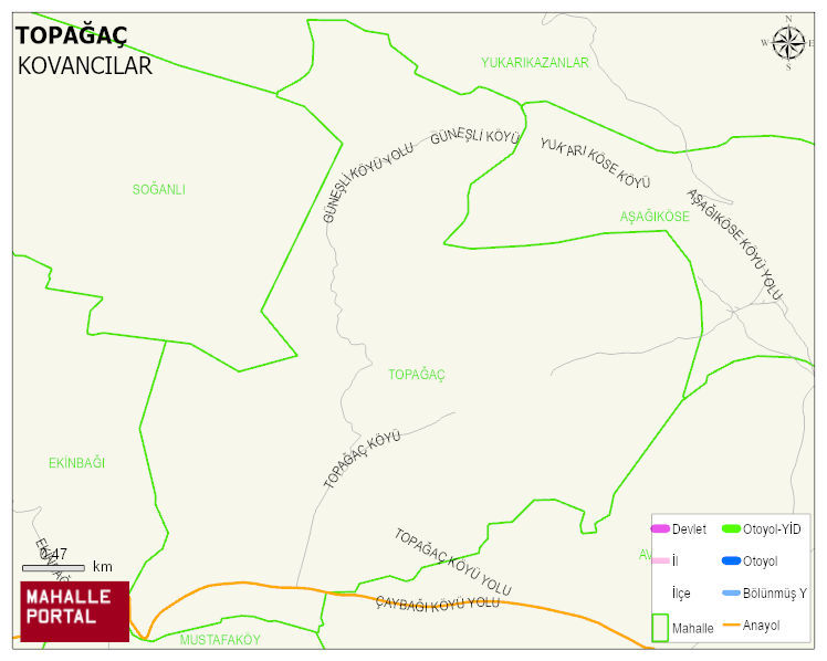 TOPAĞAÇ Köyü Haritası | Dağlar, Ovalar ve Akarsu Bilgileri