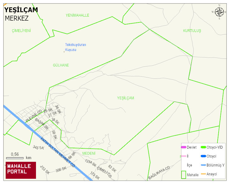TOPAKKAYA BELDESİ YEŞİLÇAM Mahallesi Haritası | Coğrafi Yapı ve Detaylı Haritası