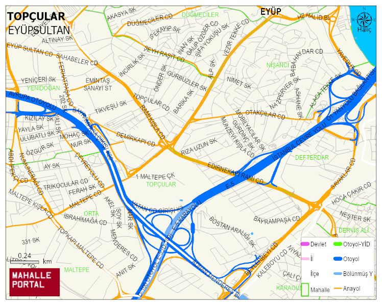 TOPÇULAR Mahallesi Haritası | Mahalle ve Köy Sınırı