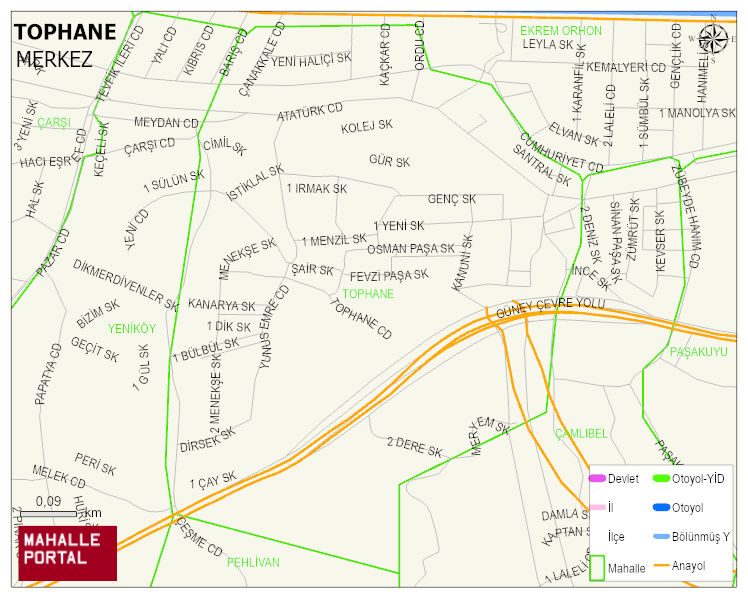 TOPHANE Mahallesi Haritası | Mahalle ve Köy Sınırı