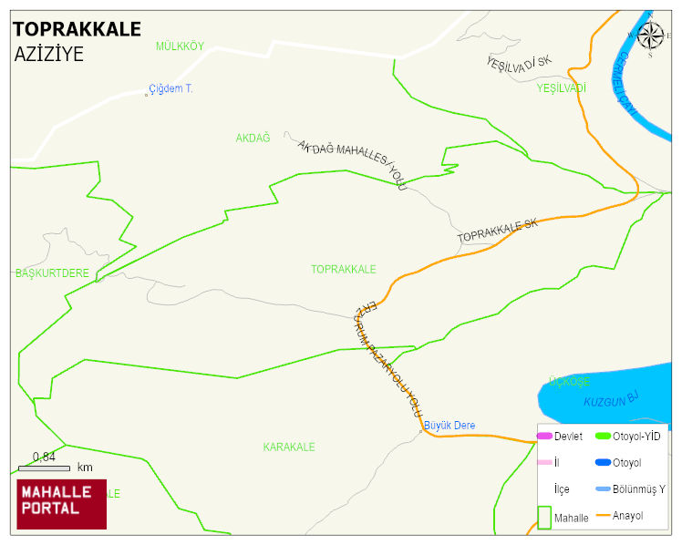TOPRAKKALE Mahallesi Haritası | Dağlar, Ovalar ve Akarsu Bilgileri