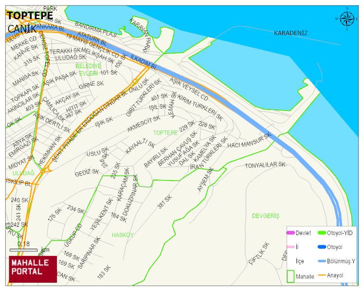 TOPTEPE Mahallesi Haritası | Mahalle ve Köy Sınırı