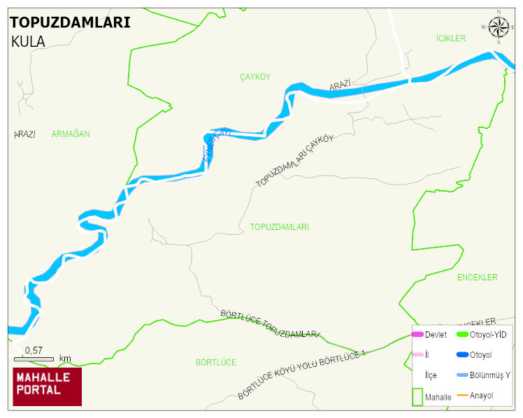 TOPUZDAMLARI Mahallesi Haritası | Mahalle ve Köy Sınırı