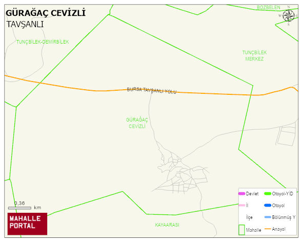 TUNÇBİLEK BELDESİ GÜRAĞAÇ CEVİZLİ Mahallesi Haritası | Detaylı Köy ve Mahalle Görünümü