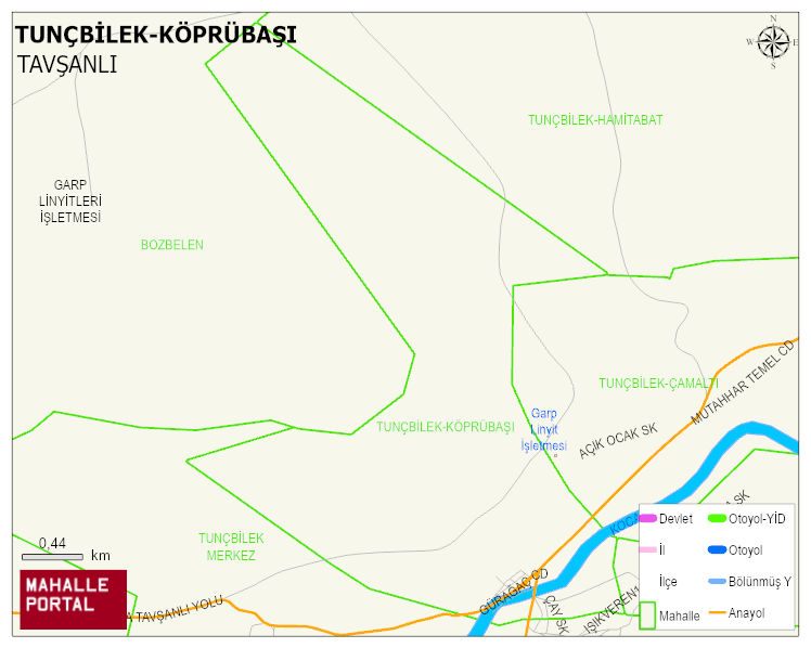 TUNÇBİLEK BELDESİ TUNÇBİLEK-KÖPRÜBAŞI Mahallesi Haritası | Mahalle ve Köy Sınırı