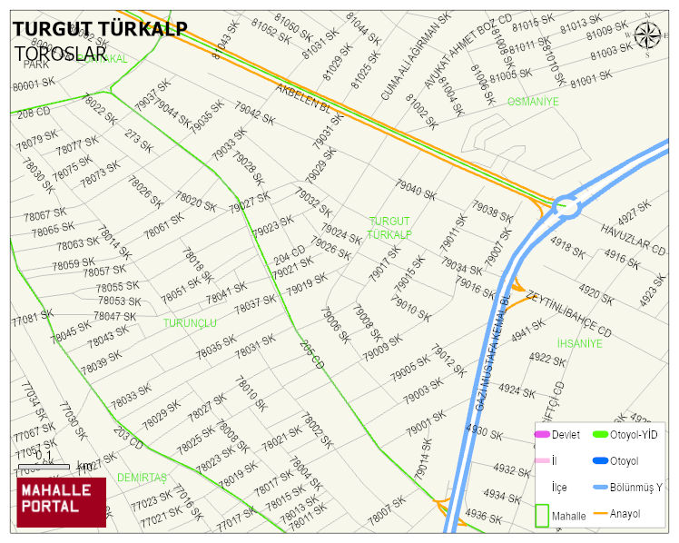TURGUT TÜRKALP Mahallesi Haritası | Dağlar, Ovalar ve Akarsu Bilgileri