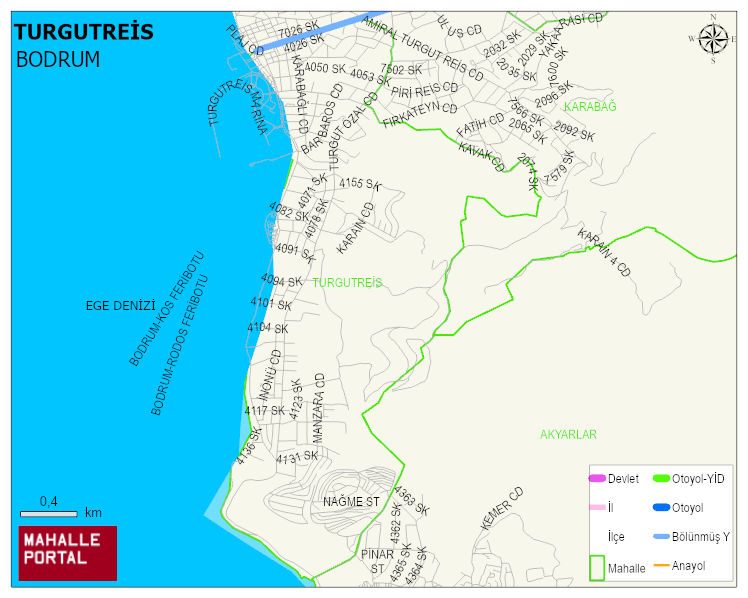TURGUTREİS Mahallesi Haritası | Coğrafi Yapı ve Detaylı Haritası