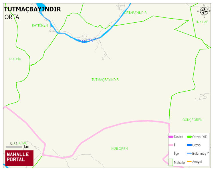 TUTMAÇBAYINDIR Köyü Haritası | Dağlar, Ovalar ve Akarsu Bilgileri