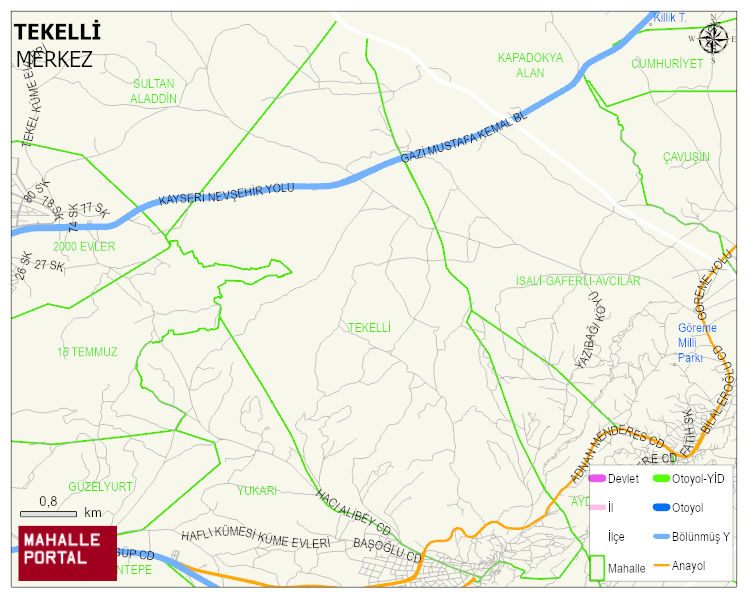UÇHİSAR BELDESİ TEKELLİ Mahallesi Haritası | Mahalle ve Köy Sınırı