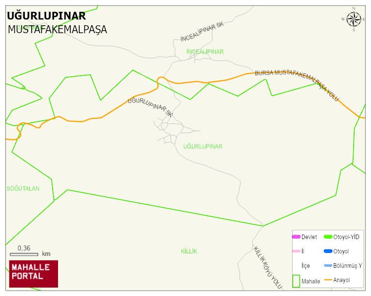 UĞURLUPINAR Mahallesi Haritası | Yükselti ve Doğa Özellikleri