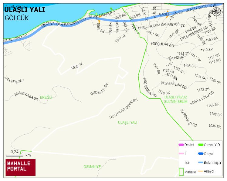 ULAŞLI YALI Mahallesi Haritası | Yükselti ve Doğa Özellikleri