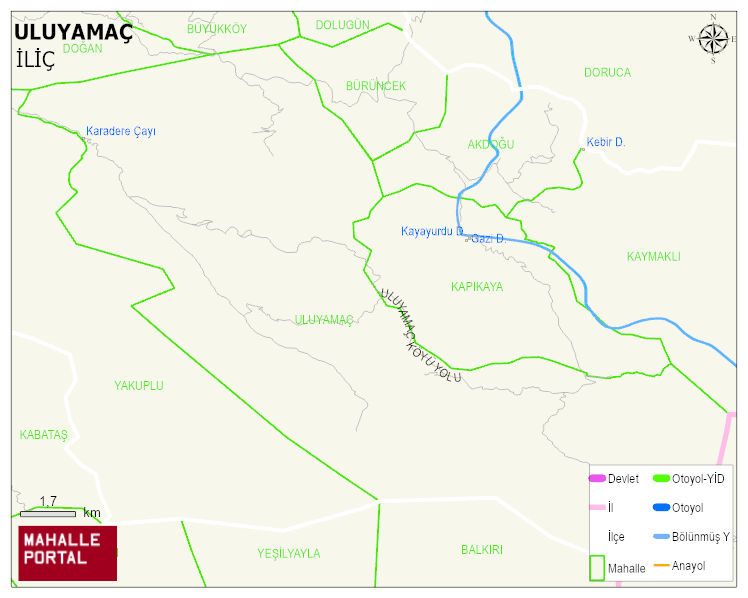 ULUYAMAÇ Köyü Haritası | Mahalle ve Köy Sınırı