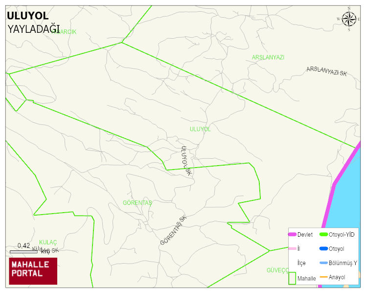 ULUYOL Mahallesi Haritası | Dağlar, Ovalar ve Akarsu Bilgileri