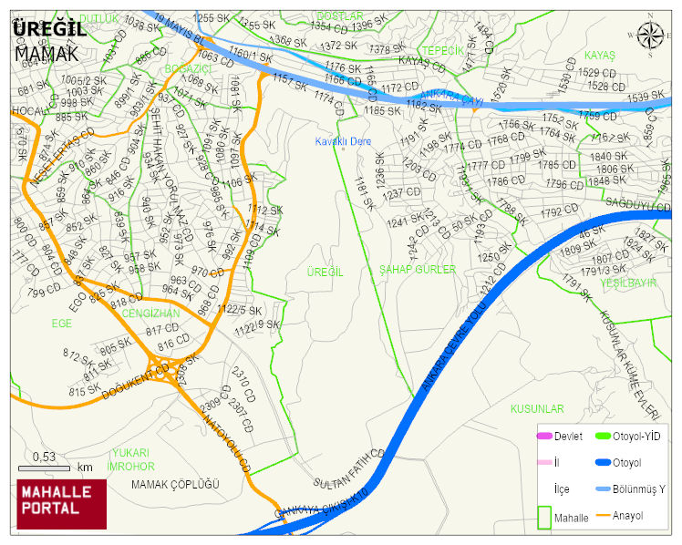 ÜREĞİL Mahallesi Haritası | Coğrafi Yapı ve Detaylı Haritası