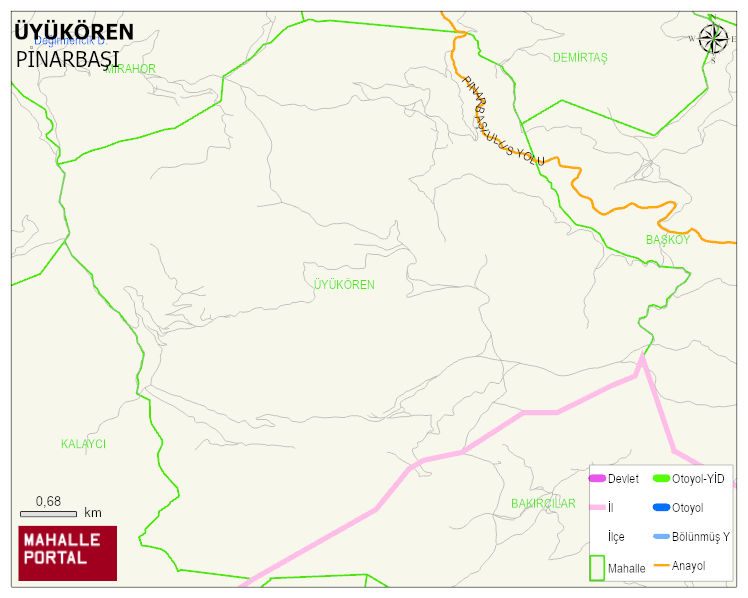 ÜYÜKÖREN Köyü Haritası | Dağlar, Ovalar ve Akarsu Bilgileri