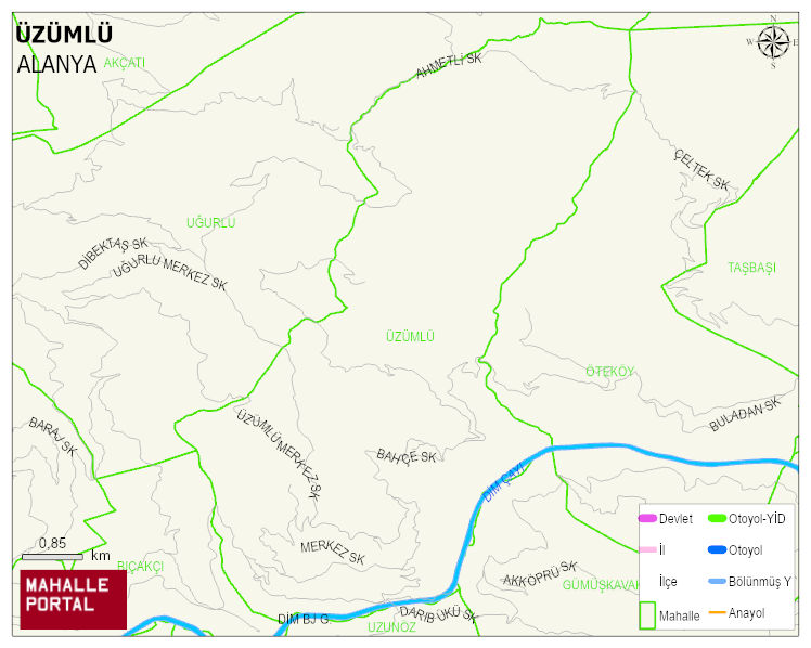 ÜZÜMLÜ Mahallesi Haritası | Mahalle ve Köy Sınırı