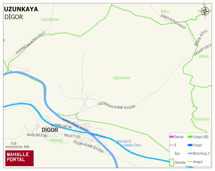 UZUNKAYA Köyü Haritası | Yükselti ve Doğa Özellikleri